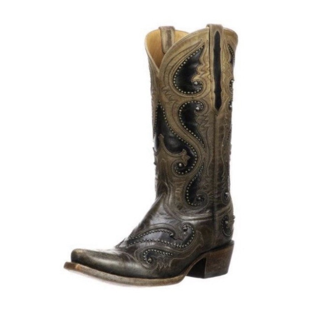 NWT Lucchese Womens Rita Boots 8.5B Square Toe Studded Cowgirl Pearl Cabra Ombre